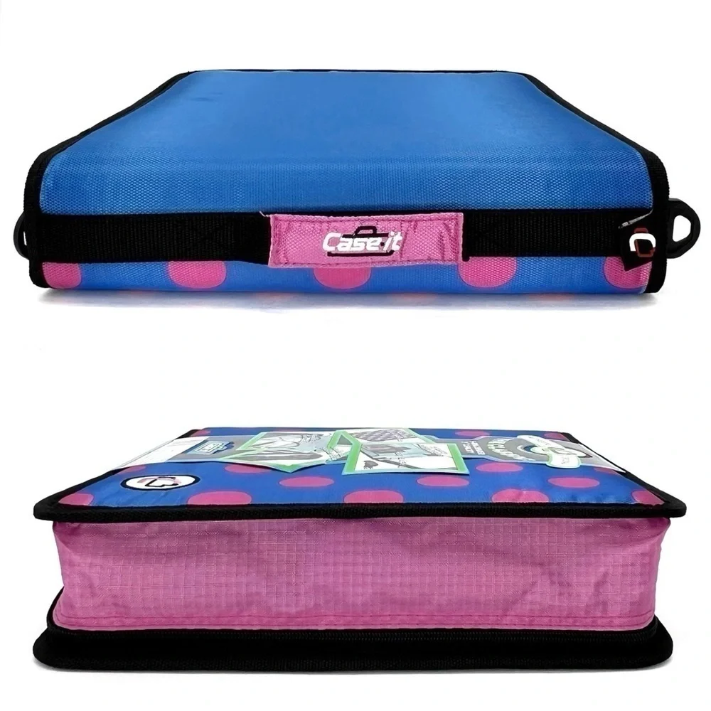 Case-It “The Classic” 2” Three Ring Binder Blue with Pink Polka Dots 3 New NWT